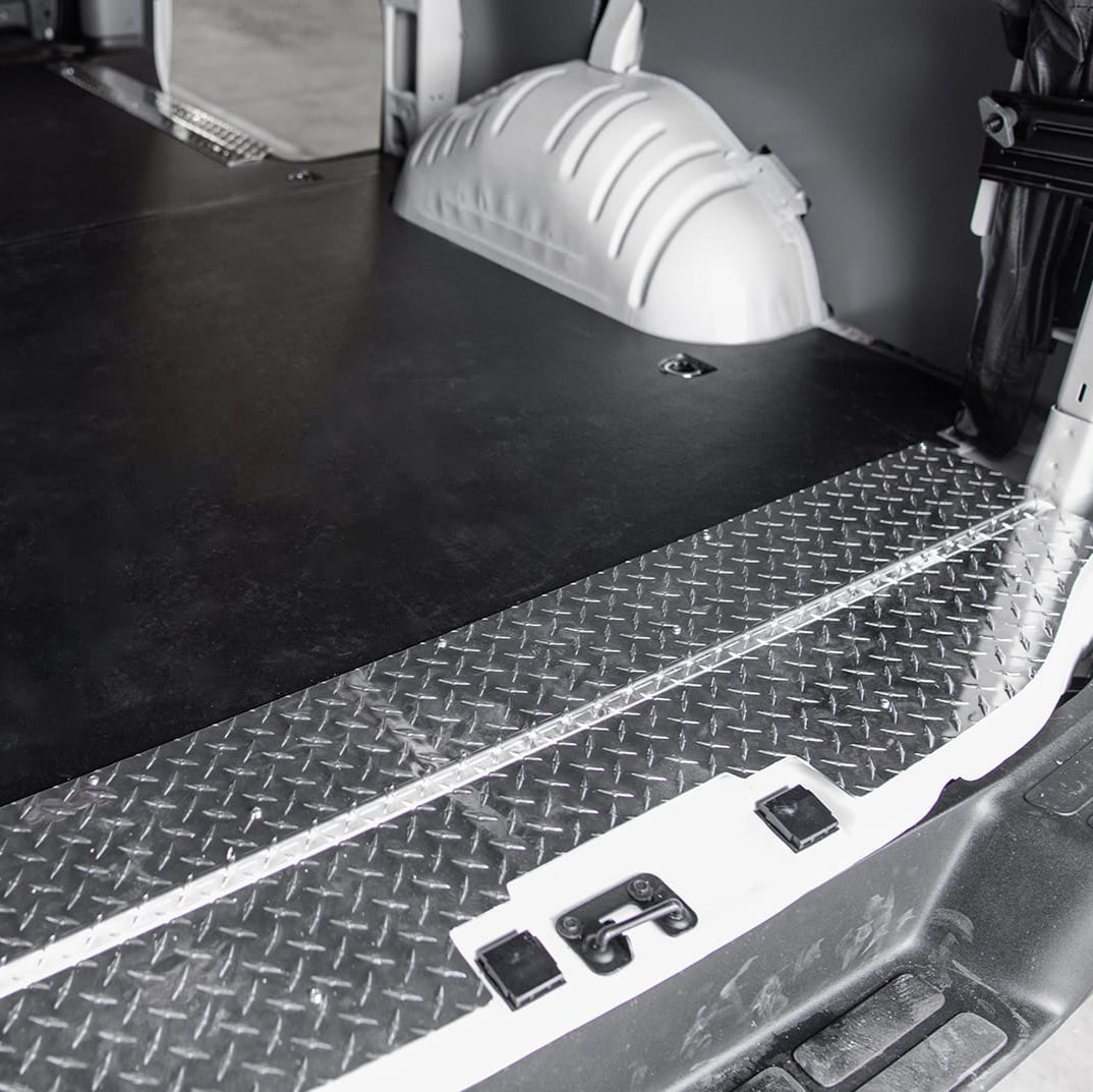 Aluminum sill on rear door to GMC Savana cargo van