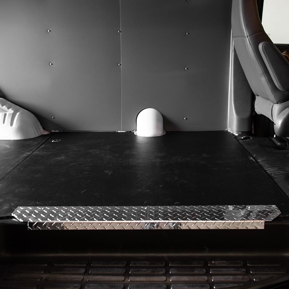 Aluminum sill on side door to GMC Savana cargo van