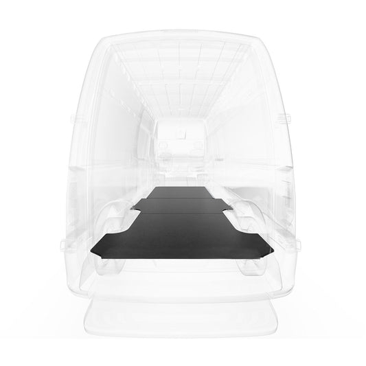 AutoMat black rubber floor liner back view in Mercedes Sprinter 170EXT van.