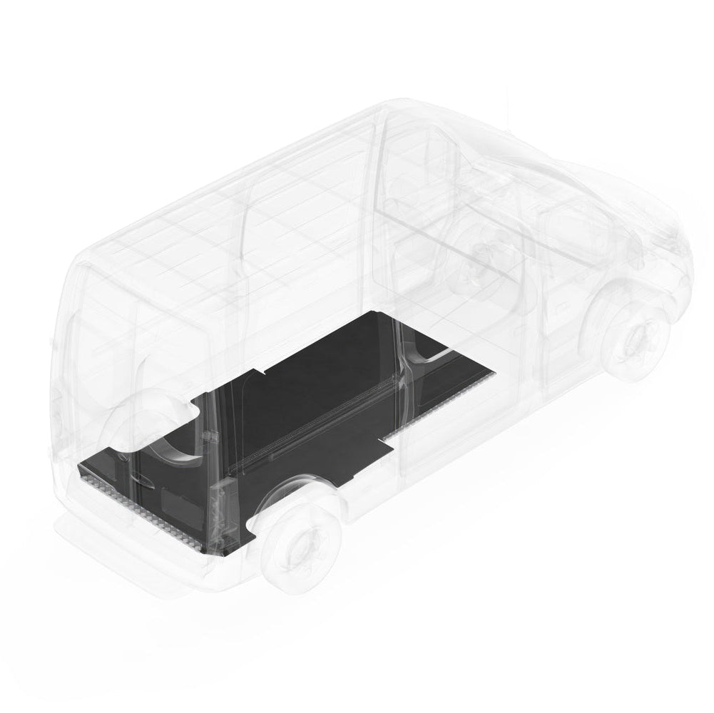 A black and transparent image showing a Legend StabiliGrip van floor for a Mercedes Sprinter 170EXT