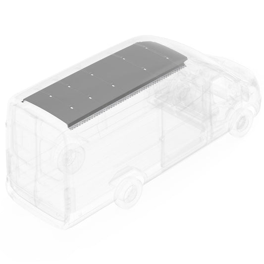 Cargo Van sketch showing DuraTherm Ceiling Liner Kit, with Aluminum sills fitted. 