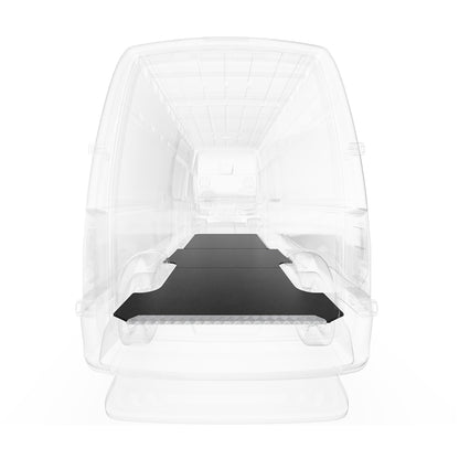 A black and transparent image showing composite StabiliGrip flooring in a van