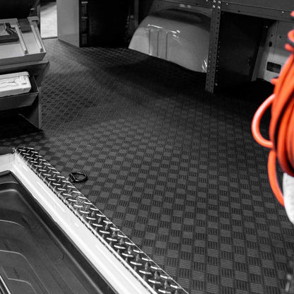 AutoMat installed in cargo van, with aluminum sills