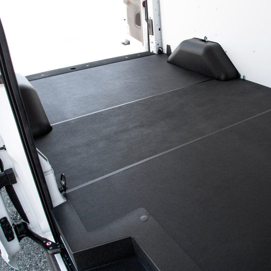 Stabiligrip flooring pieces joined with htracks in back of cargo van