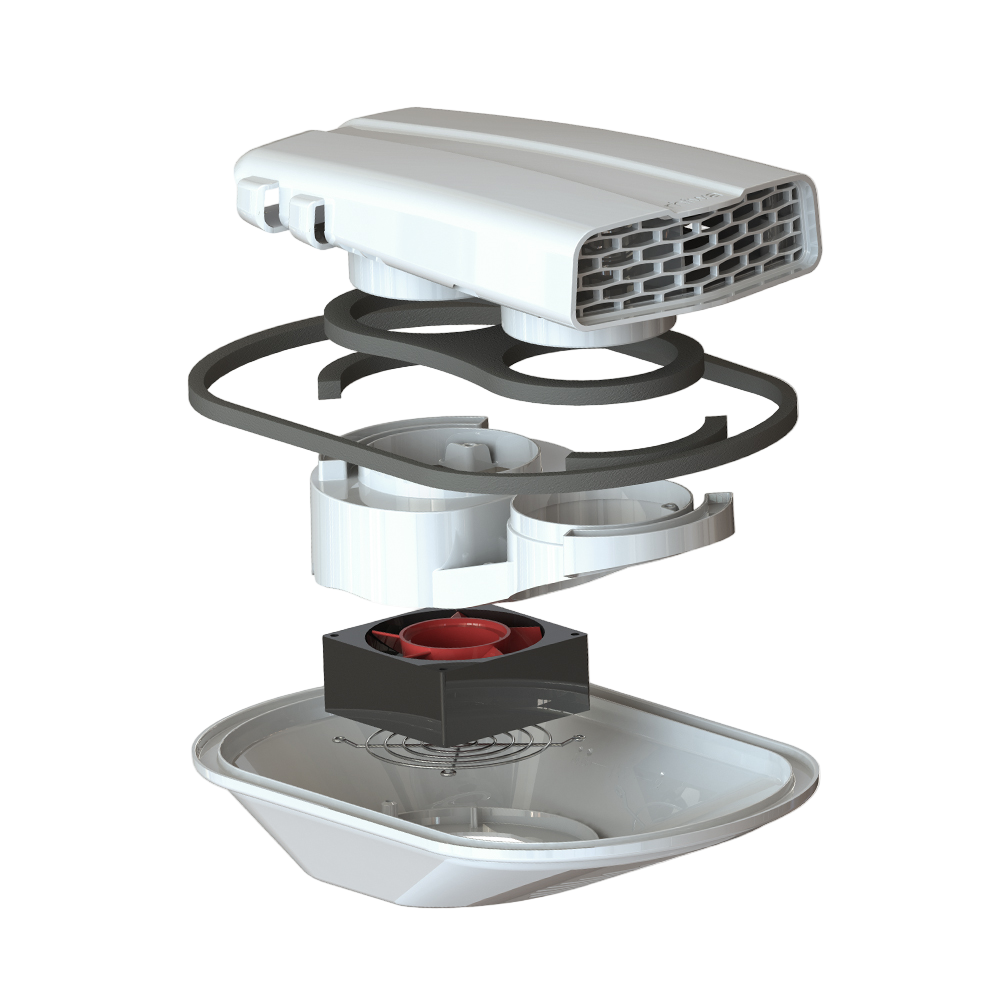 Technical diagram of a cargo van roof fan system